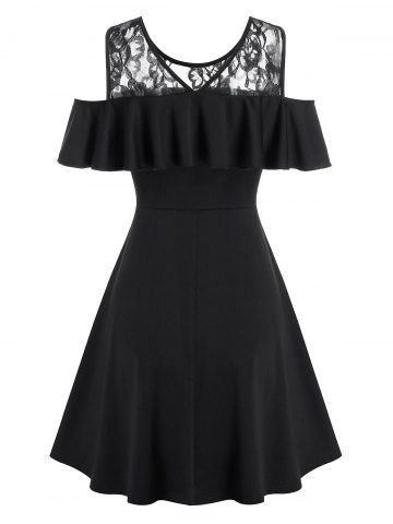 

Lace Panel Cold Shoulder Mini A Line Dress, Night