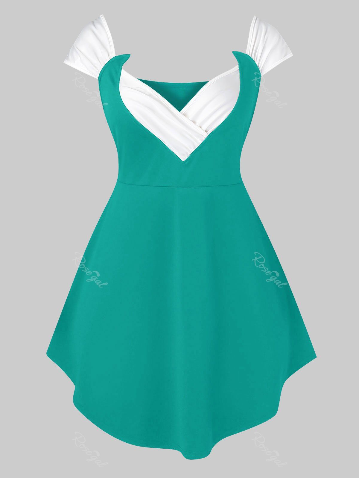 

Plus Size Two Tone Sweetheart Neck Curved Tunic Tee, Medium aquamarine
