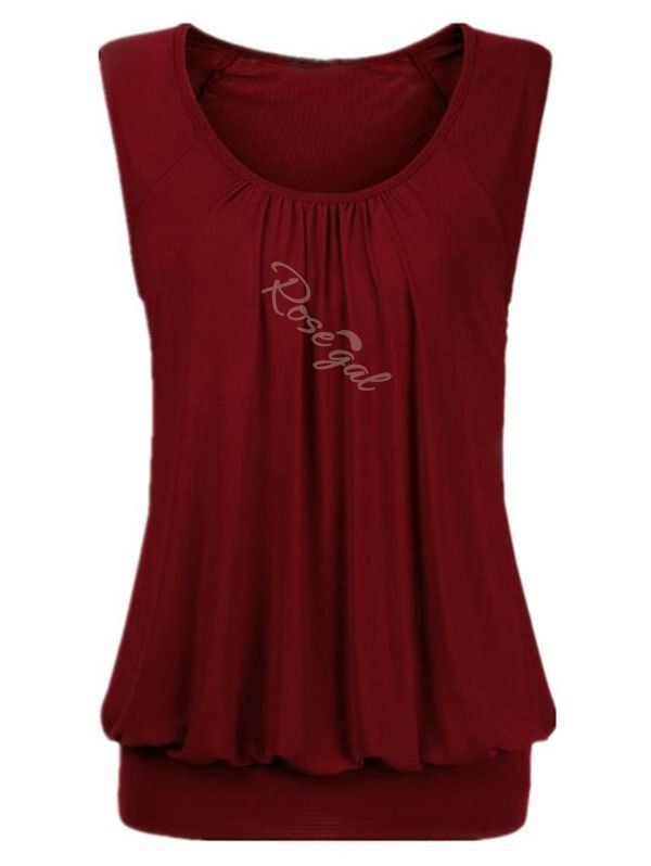 

Solid Ruched Blouson Plus Size Tank Top, Deep red