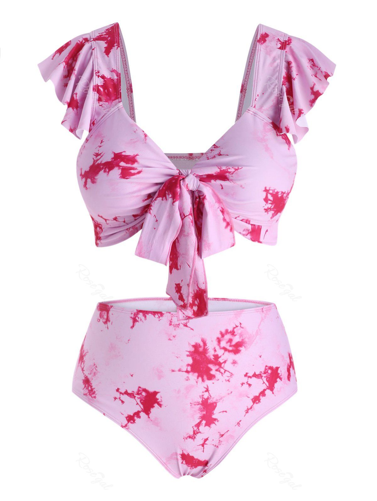 

Plus Size Tie Dye High Waisted Two Piece Swimwear, Pink