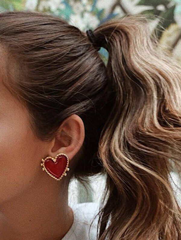 

Heart Shape Glazed Exaggerated Stud Earrings, Gold