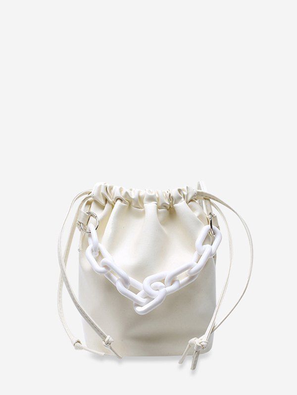 

Thick Chain Drawstring Crossbody Bucket Bag, White