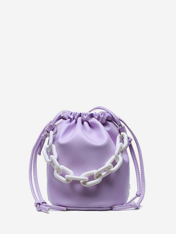 

Thick Chain Drawstring Crossbody Bucket Bag, Light purple