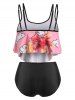 Plus Size Oriental Dragon Print Ruched Tummy Control Tankini Swimwear -  