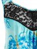 Plus Size Butterfly Print Lace Insert Tank Top -  