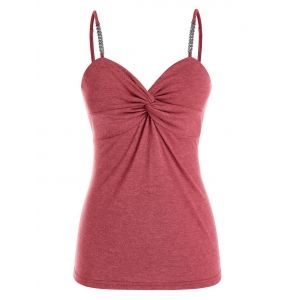 

Plus Size Ruched Chain Strap Tank Top, Cherry red