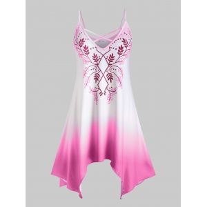 

Plus Size Handkerchief Printed Ombre Color Tank Top, Light pink