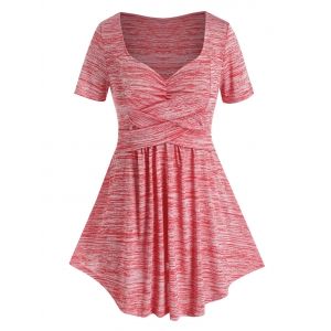 

Plus Size Space Dye Criss Cross Curved Tunic Tee, Valentine red
