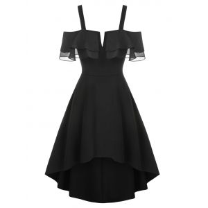 

Flounced V-wire High Low Chiffon Dress, Black