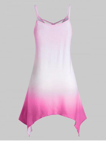 

Plus Size Handkerchief Printed Ombre Color Tank Top, Light pink