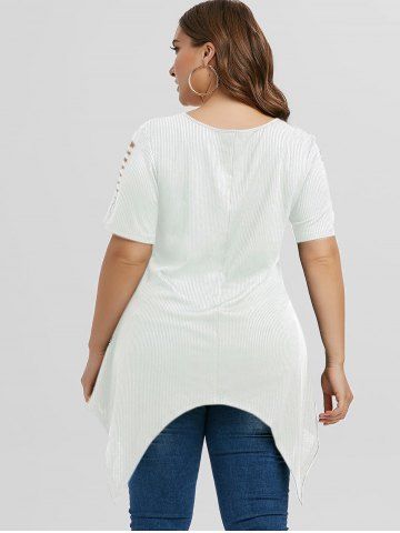 Plus Size Asymmetric Ripped Cutout Ribbed Handkerchief Tee