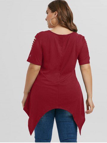 Plus Size Asymmetric Ripped Cutout Ribbed Handkerchief Tee