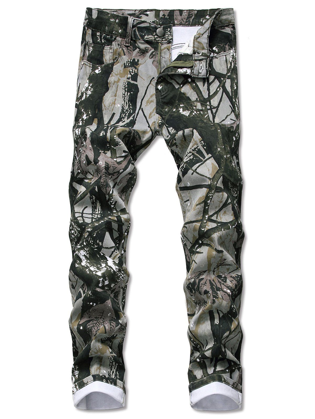 

Camouflage Plant Pattern Jeans, Dark khaki