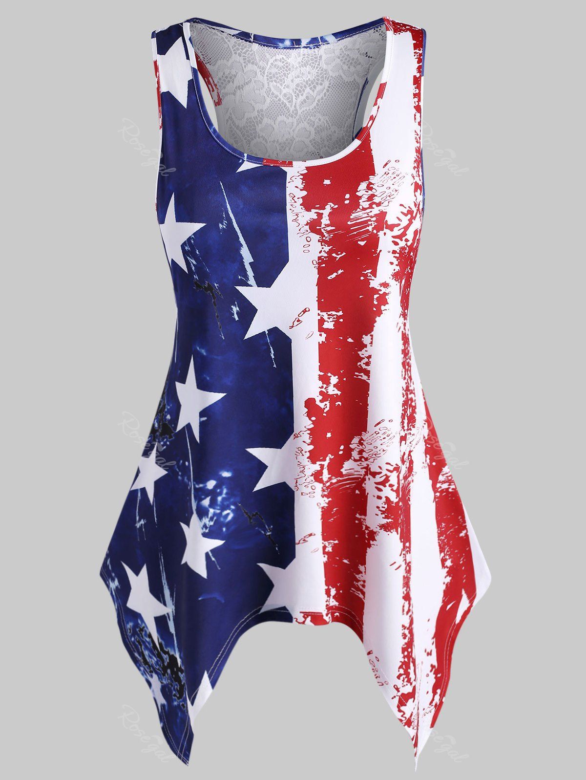 

Plus Size American Flag Print Handkerchief Tank Top, Red