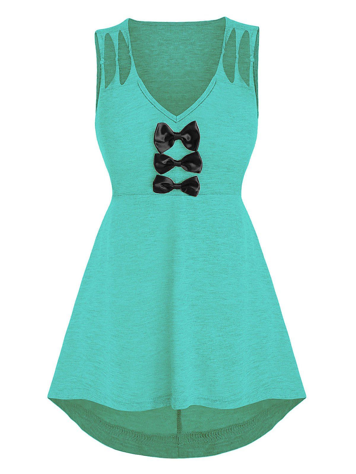 

Space Dye Print Ripped Bow Detail Tank Top, Aquamarine