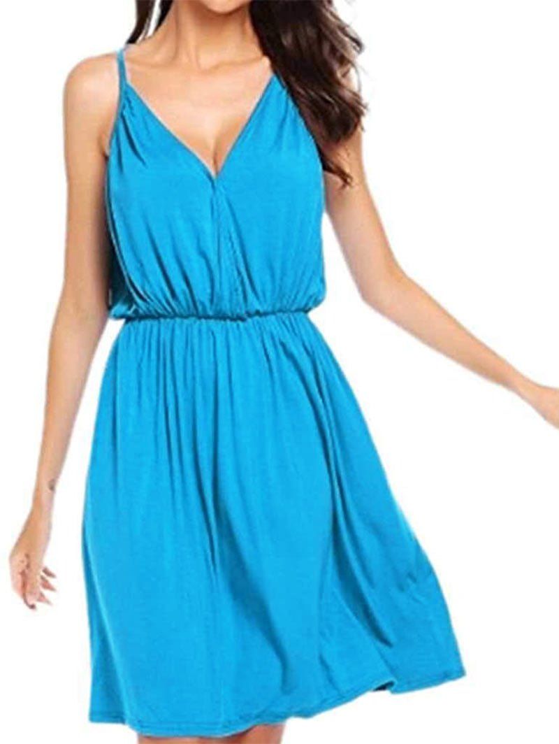 

Cami Mini Surplice Dress, Blue