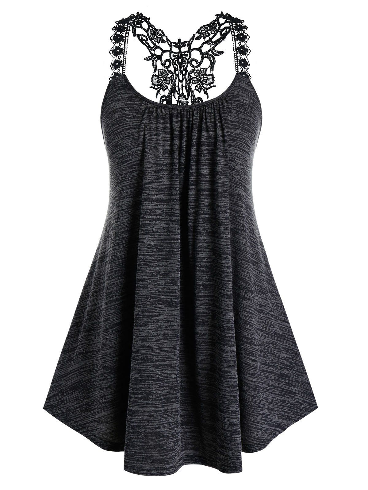 

Plus Size Space Dye Hollow Lace Tank Top, Carbon gray