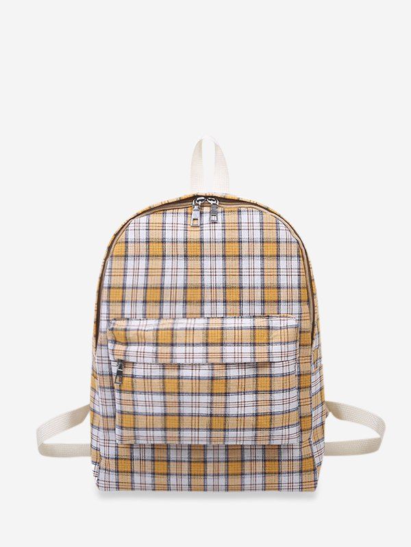 

Plaid Print Canvas School Student Backpack, Yellow