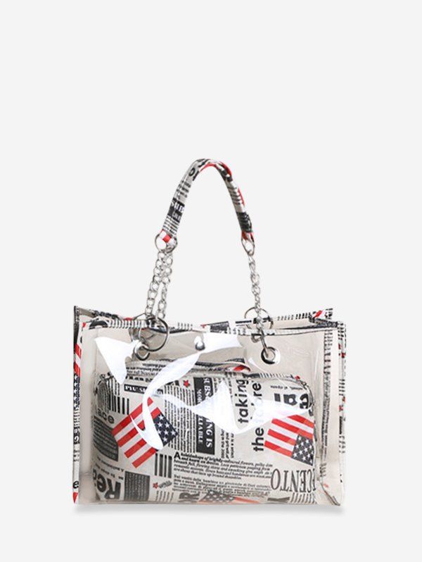 

2 In 1 American Flag Print Transparent Tote Bag, Deep blue