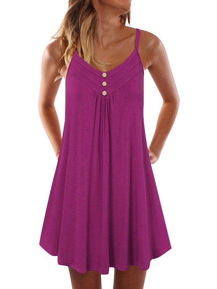 

Mock Button Spaghetti Strap Trapeze Dress, Concord