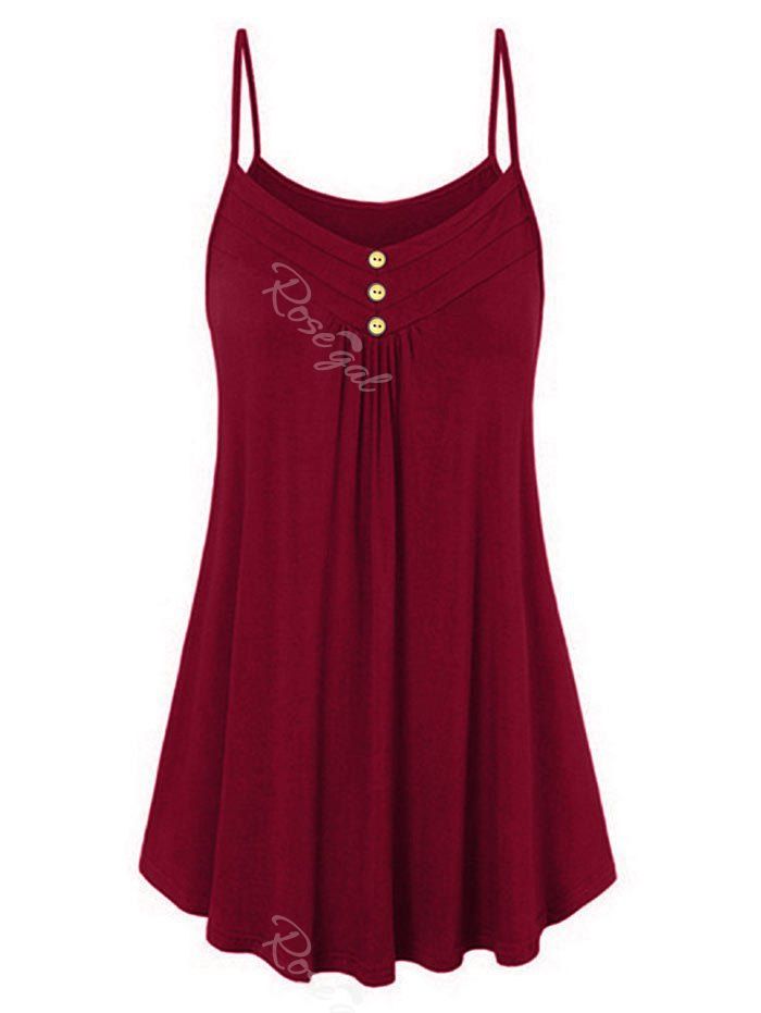 

Mock Button Spaghetti Strap Trapeze Dress, Deep red