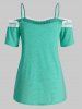 Plus Size Lace Overlay Open Shoulder T Shirt -  