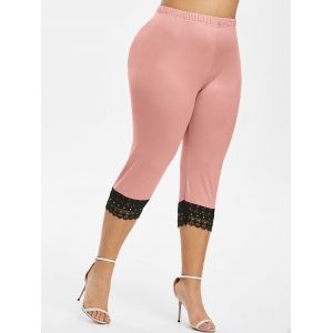 

Plus Size Lace Crochet Capri Leggings, Pink