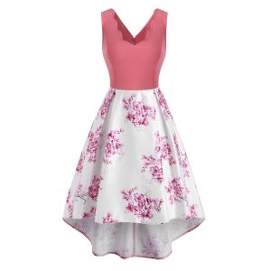 

Flower Print Scalloped Dip Hem Midi Dress, Light pink