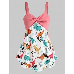

Plus Size Dinosaur Print Twist Tank Top, Watermelon pink