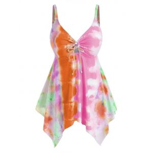 

Plus Size Handkerchief Cinched Tie Dye Tankini Swimwear, Orange