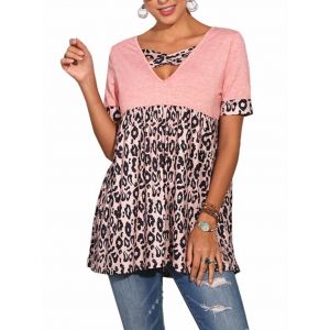 

Leopard Panel Crisscross Tunic Top, White