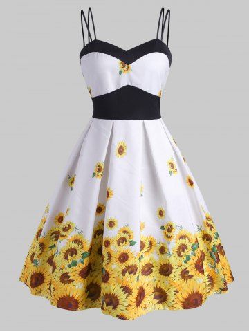 white sundress with sunflowers