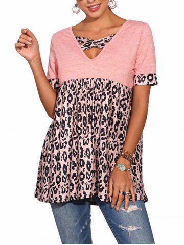 Leopard Panel Entrecruzado tapa de la túnica - LIGHT PINK - S