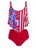 Plus Size Patriotic American Flag High Waisted Flounce Tankini Swimsuit -  