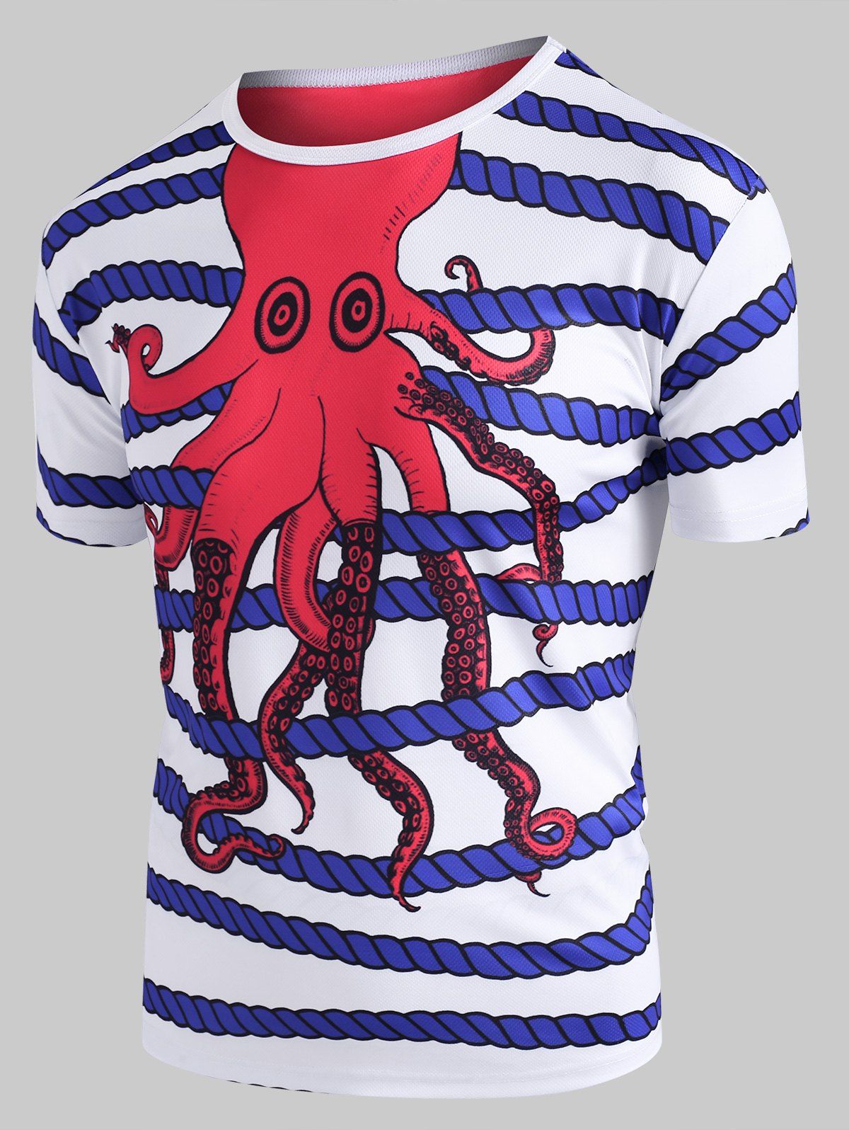 

Casual Octopus Rope Striped Short Sleeve T Shirt, White