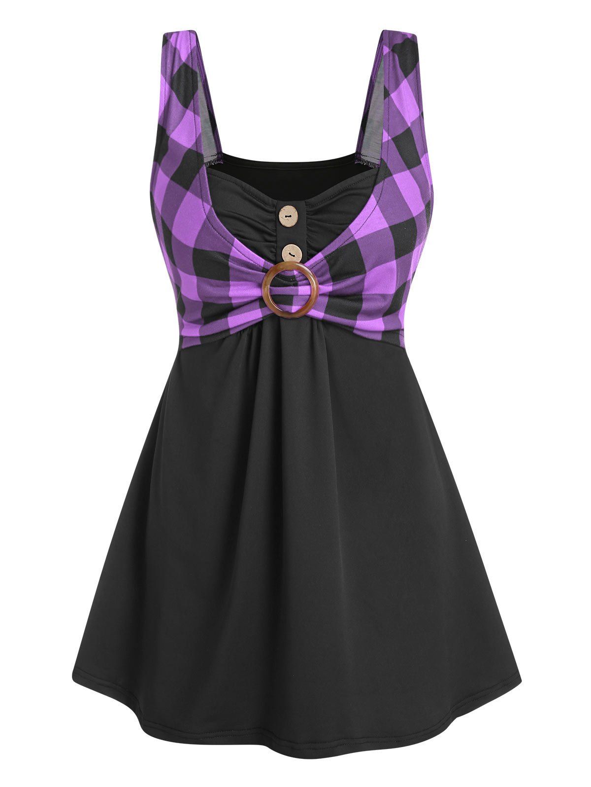 

Plaid Print O-ring 2 In 1 Tank Top, Light purple