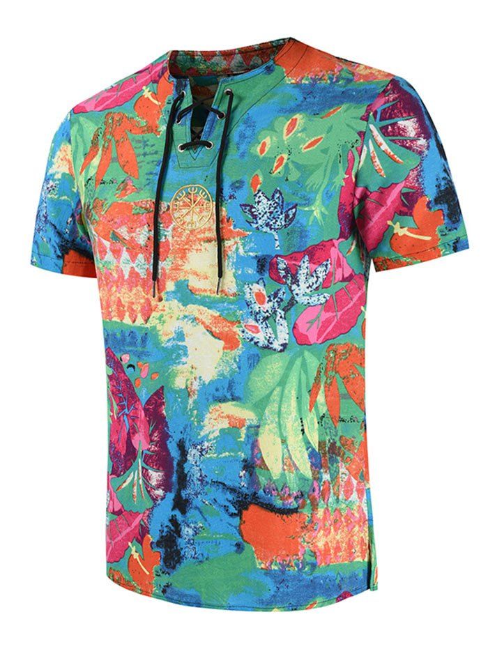 

Embroidered Design Painting Print T-shirt, Light green