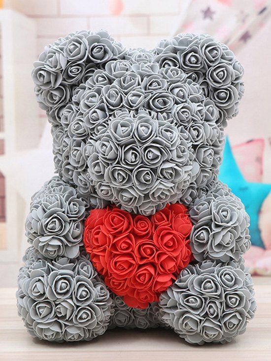 

Love Heart Shaped Artificial Rose Flowers Bear for Gift, Smokey gray