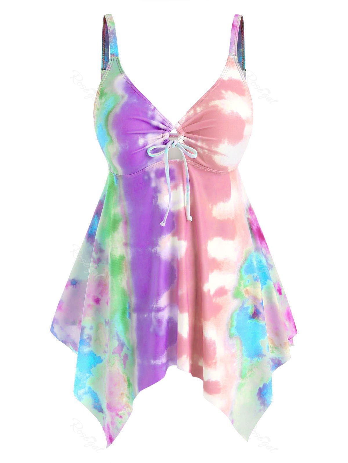 Maillot de Bain Tankini Mouchoir Sanglé Teinté de Grande Taille Pourpre  L
