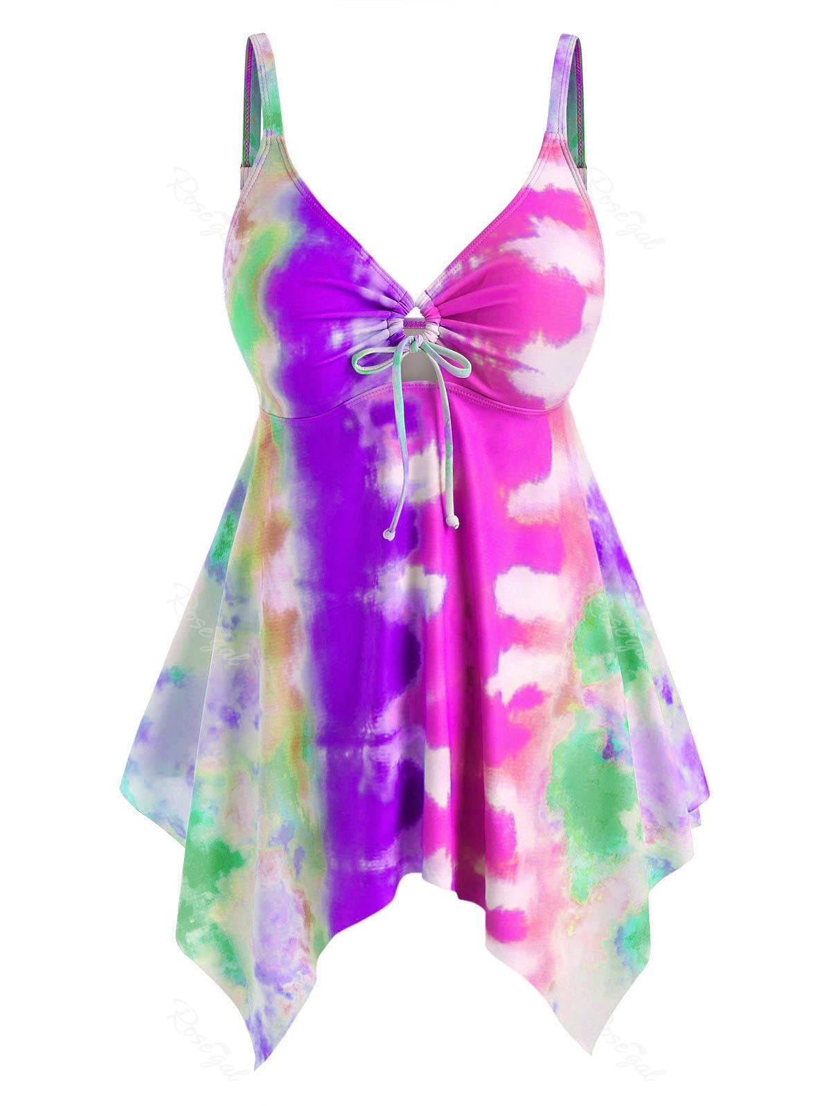 

Plus Size Handkerchief Cinched Tie Dye Tankini Swimwear, Concord