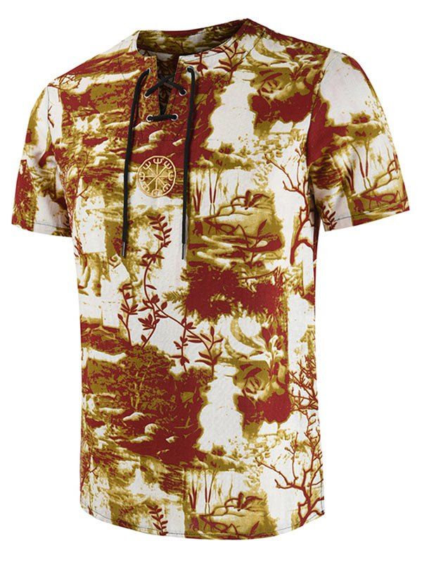

Embroidery Decorated Printed Casual T-shirt, Deep yellow