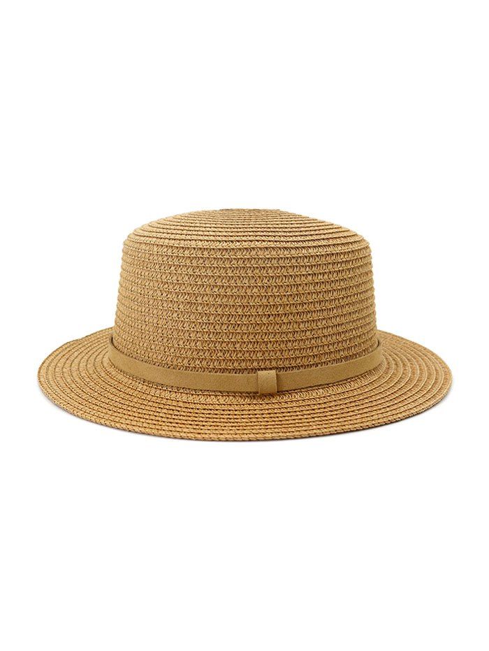 

Straw Flat Top Hat With Leather, Khaki