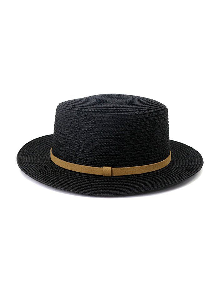 

Straw Flat Top Hat With Leather, Black