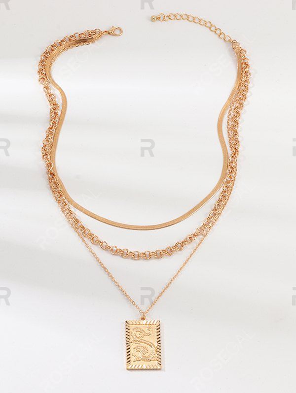 

Dragon Pattern Tiered Pendant Necklace, Gold