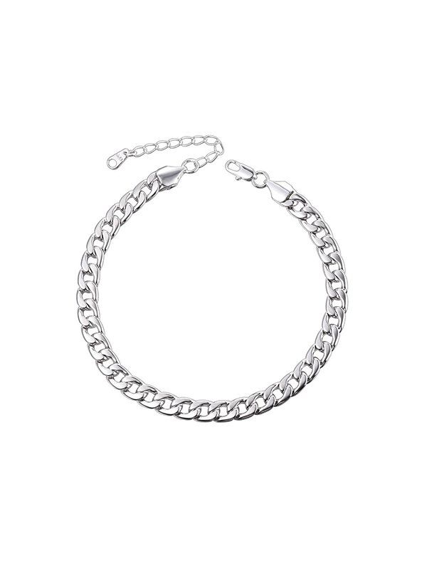 

316L Stainless Steel Plated Curb Link Chain Anklet, Silver