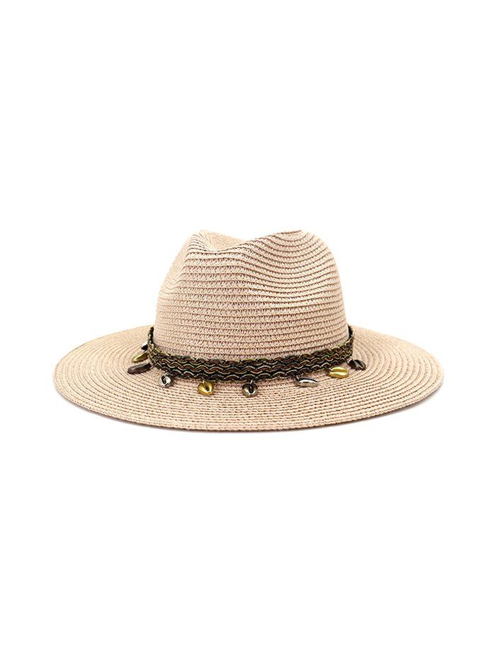 

Metallic Shell Embellished Straw Jazz Hat, Light pink