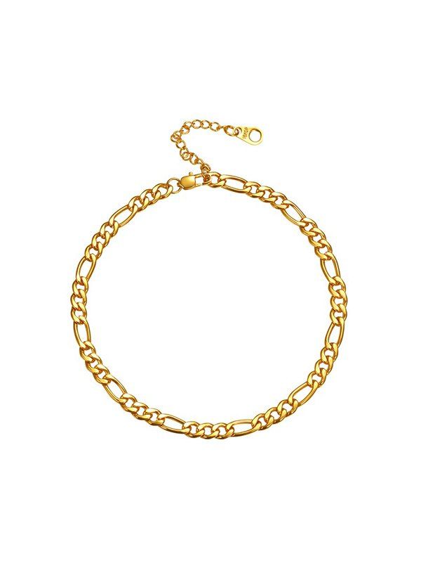 

18K Gold Plated Pure Color Figaro Chain Anklets, Golden