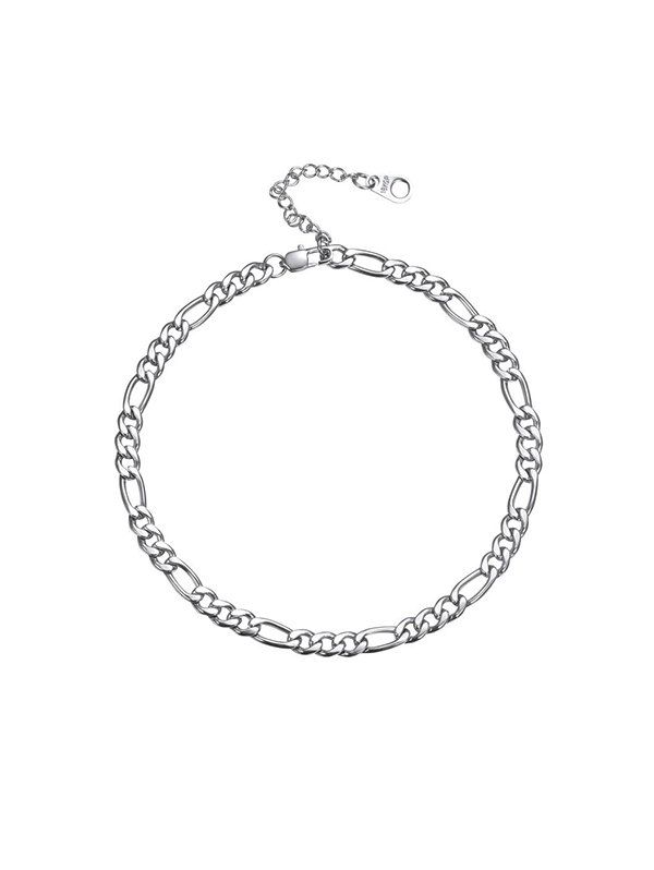 

316L Stainless Steel Pure Color Figaro Chain Anklets, Silver