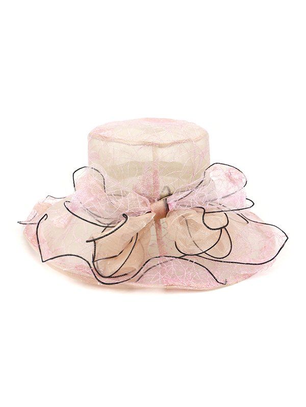 

Bowknot Sheer Organza Wide Brim Hat, Light pink