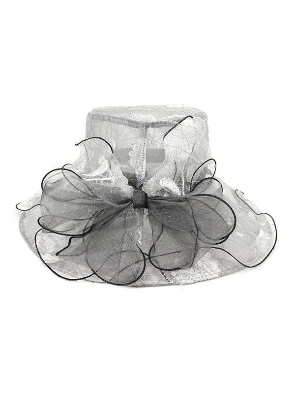 

Bowknot Sheer Organza Wide Brim Hat, Gray